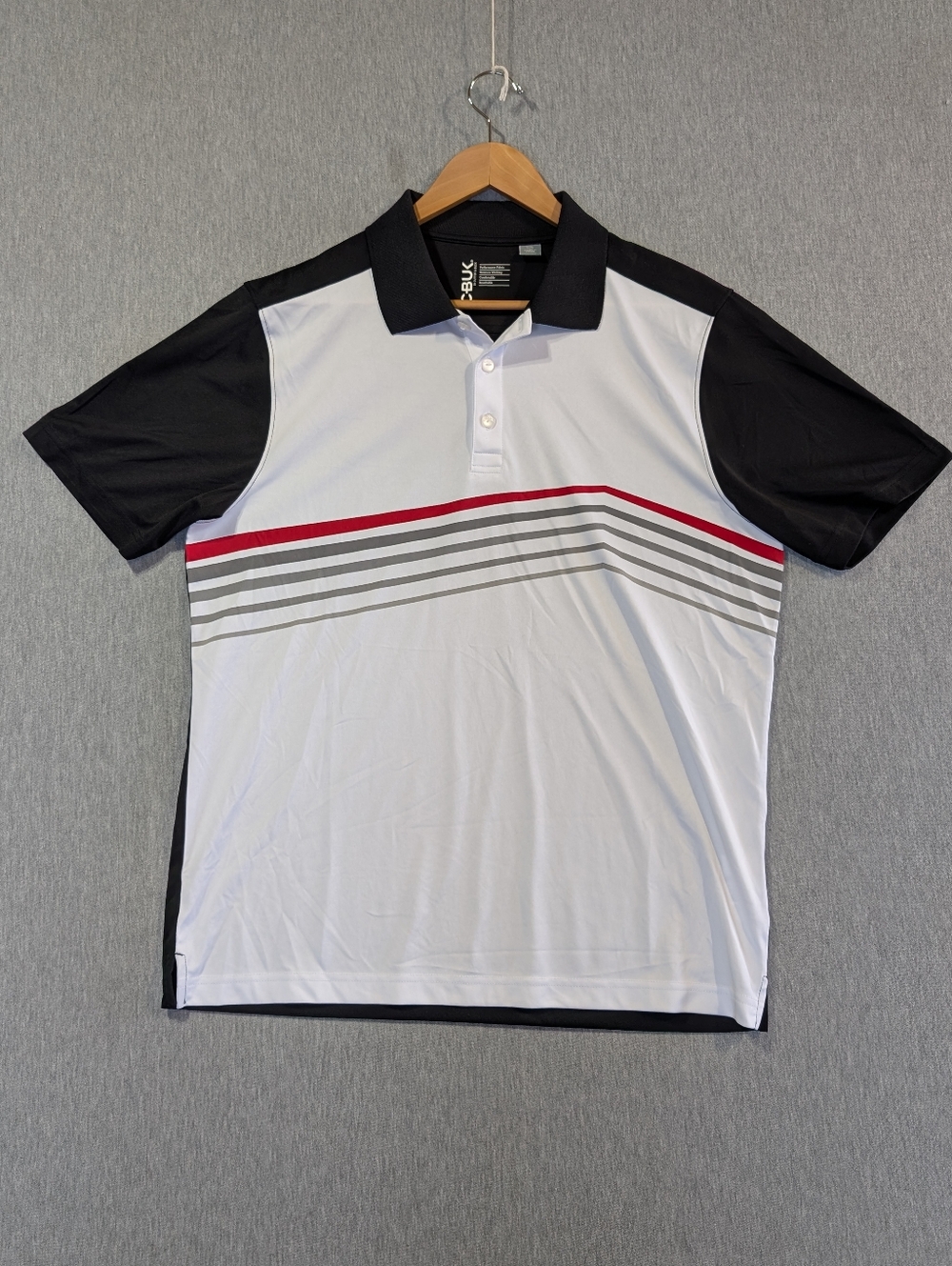 C-Buk By Cutter & Buck Golf Polo Shirt Men's Large Black White Red Gray